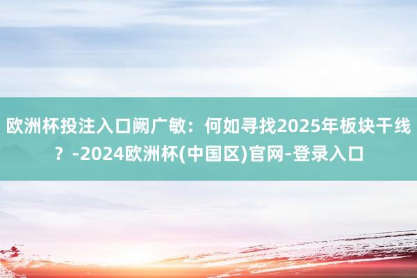 欧洲杯投注入口阙广敏：何如寻找2025年板块干线？-2024欧洲杯(中国区)官网-登录入口